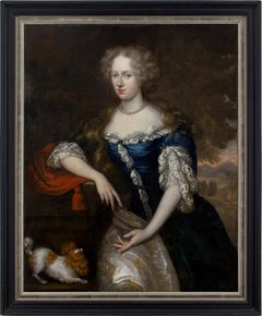 Johannes Vollevens I, portrait d'une femme dans une riche robe bleue avec un épagneul