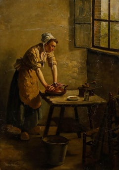 Johannes Weiland - Late 19th Century Oil, The Kitchen Maid