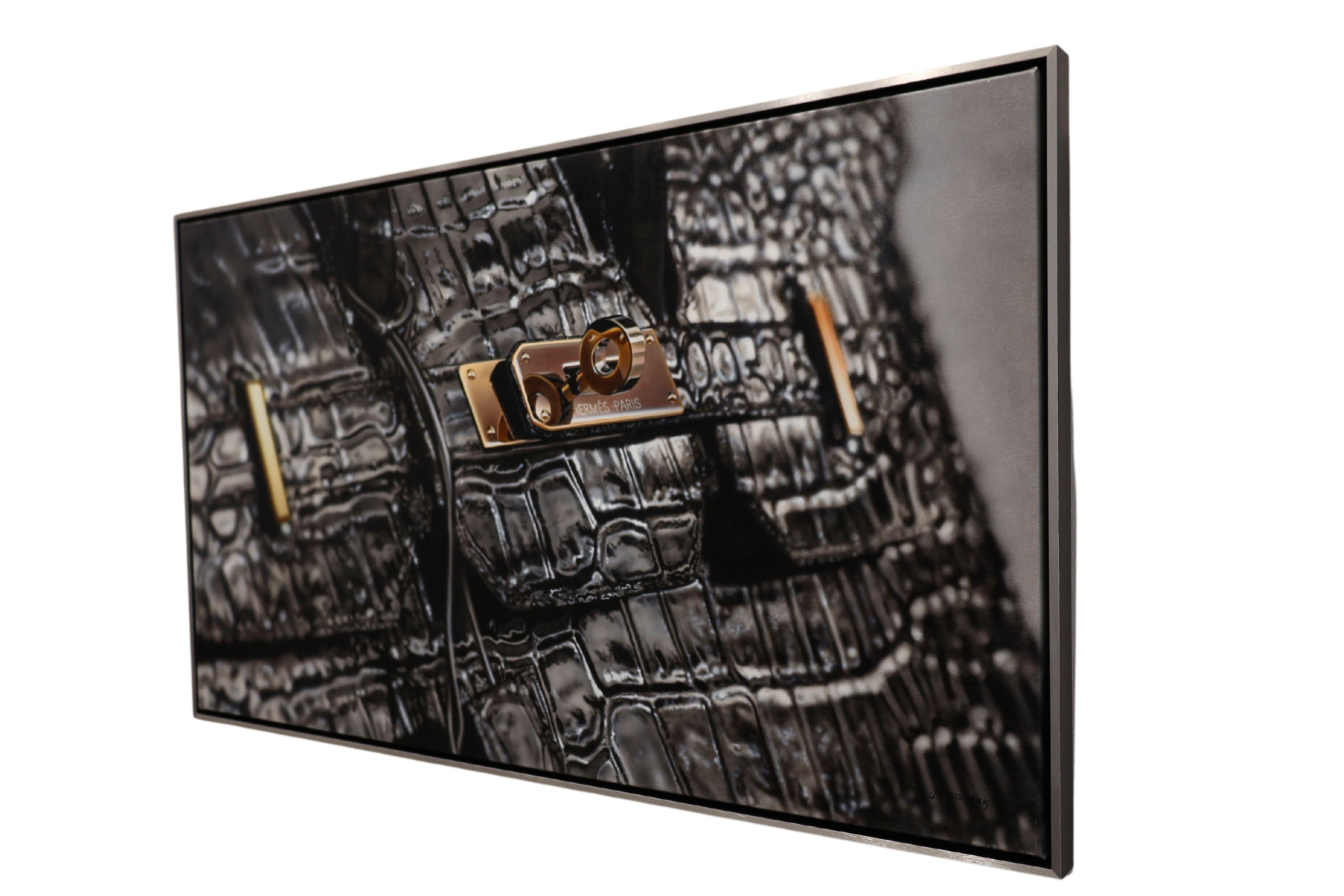 Hermes Birkin Black - Peinture hyperréaliste - Painting de Johannes Wessmark