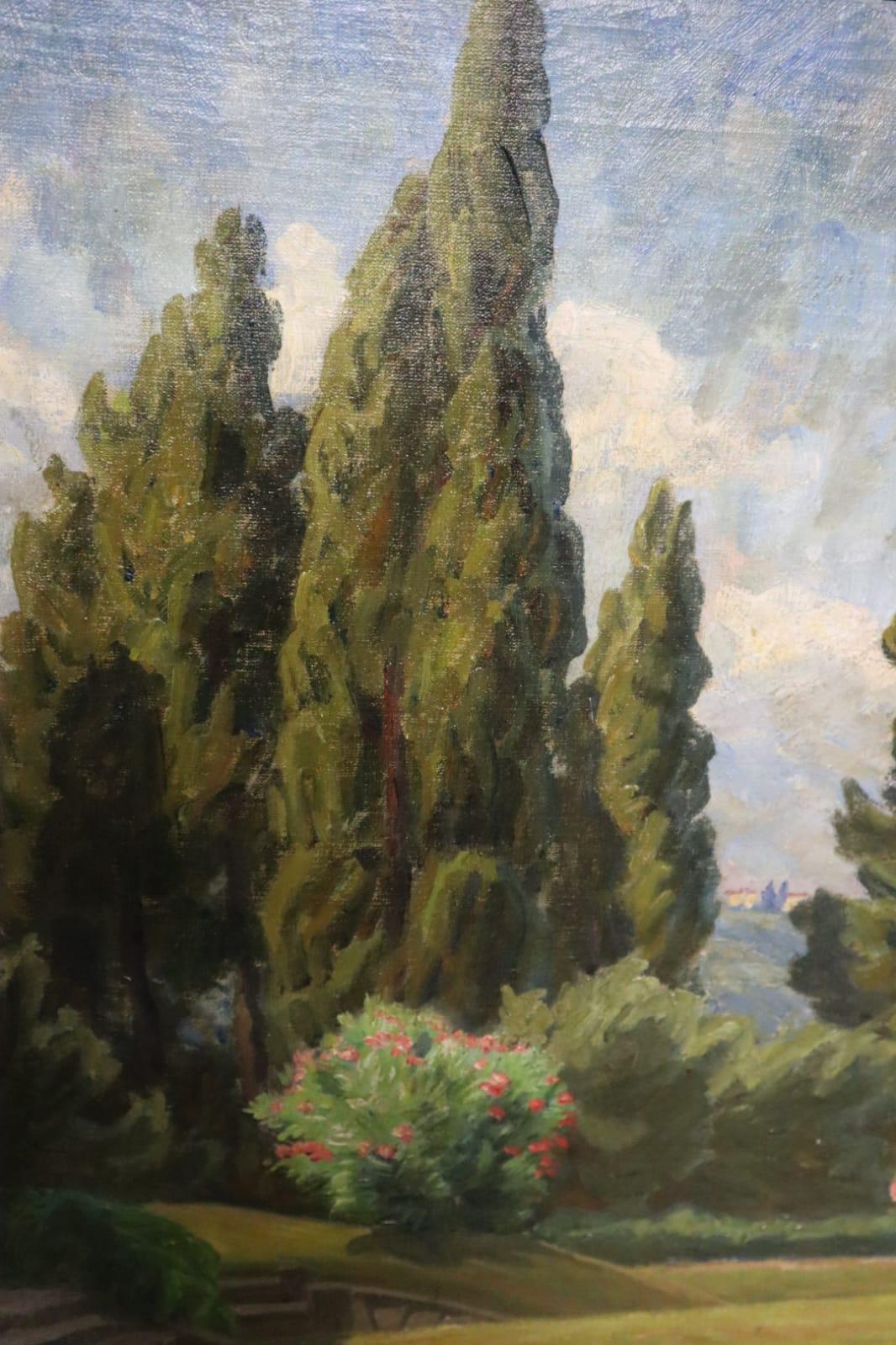 Johannes Wilhjelm Ansicht eines Parks über Florenz, signiert und datiert JW 24 (Handbemalt) im Angebot