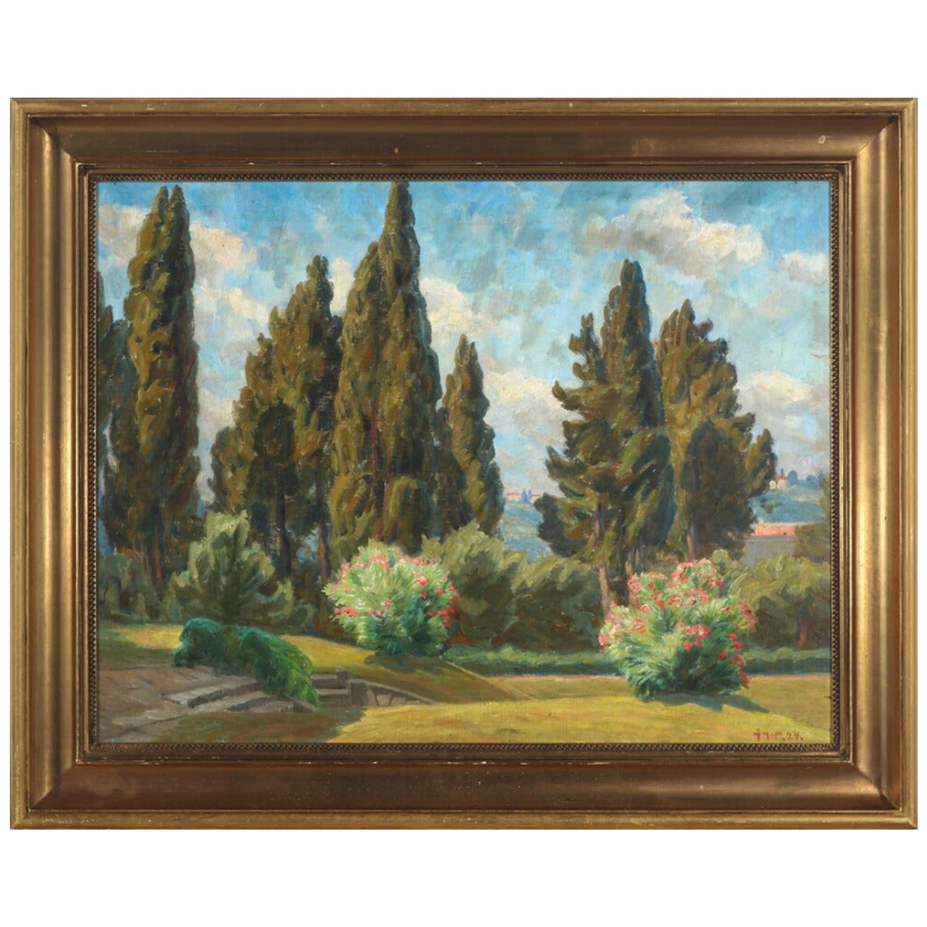 Johannes Wilhjelm View from a Park over Florence, Signed and Dated JW 24