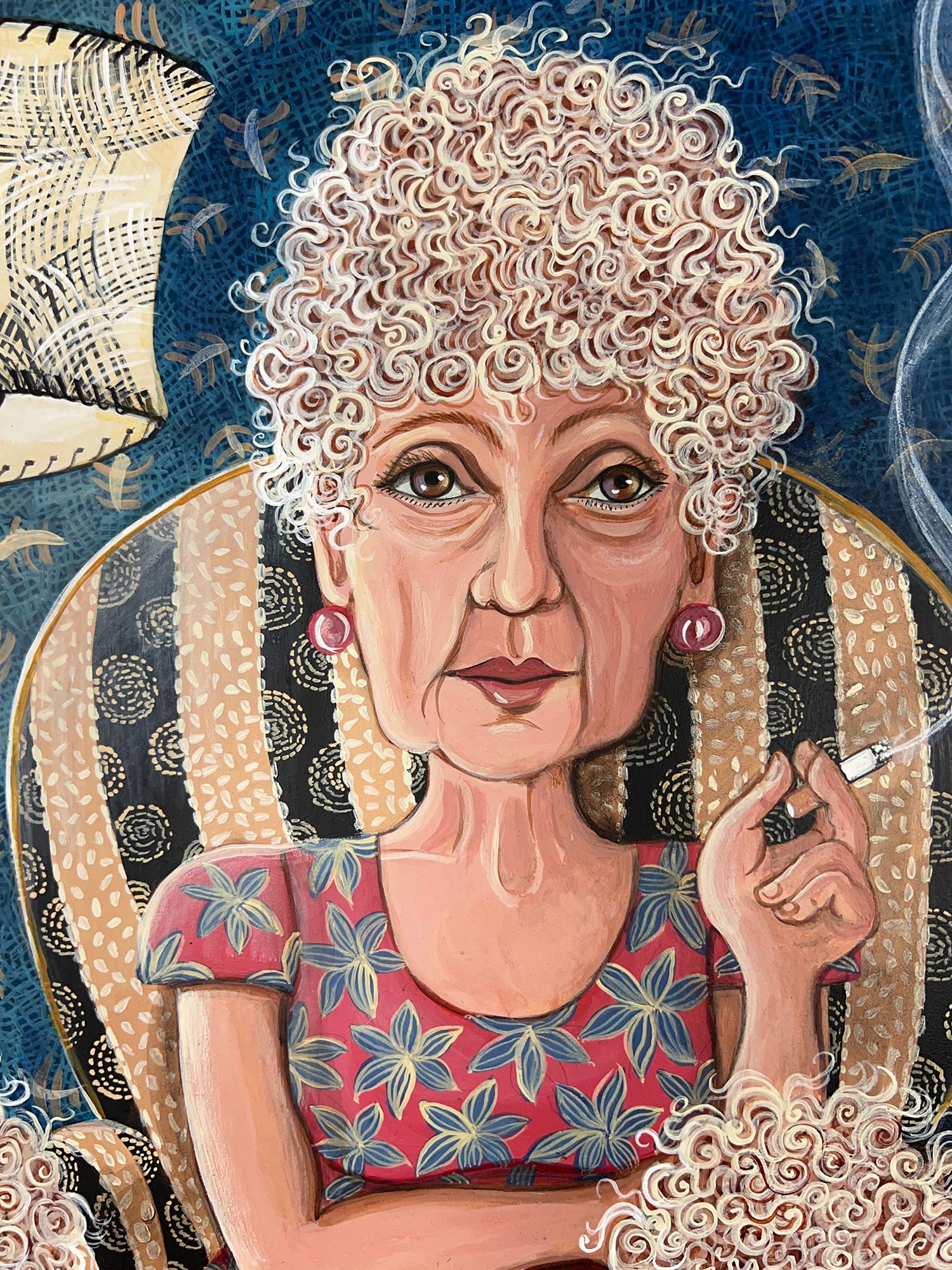 Mimi in the Chair, Smoking, Original Painting For Sale 1