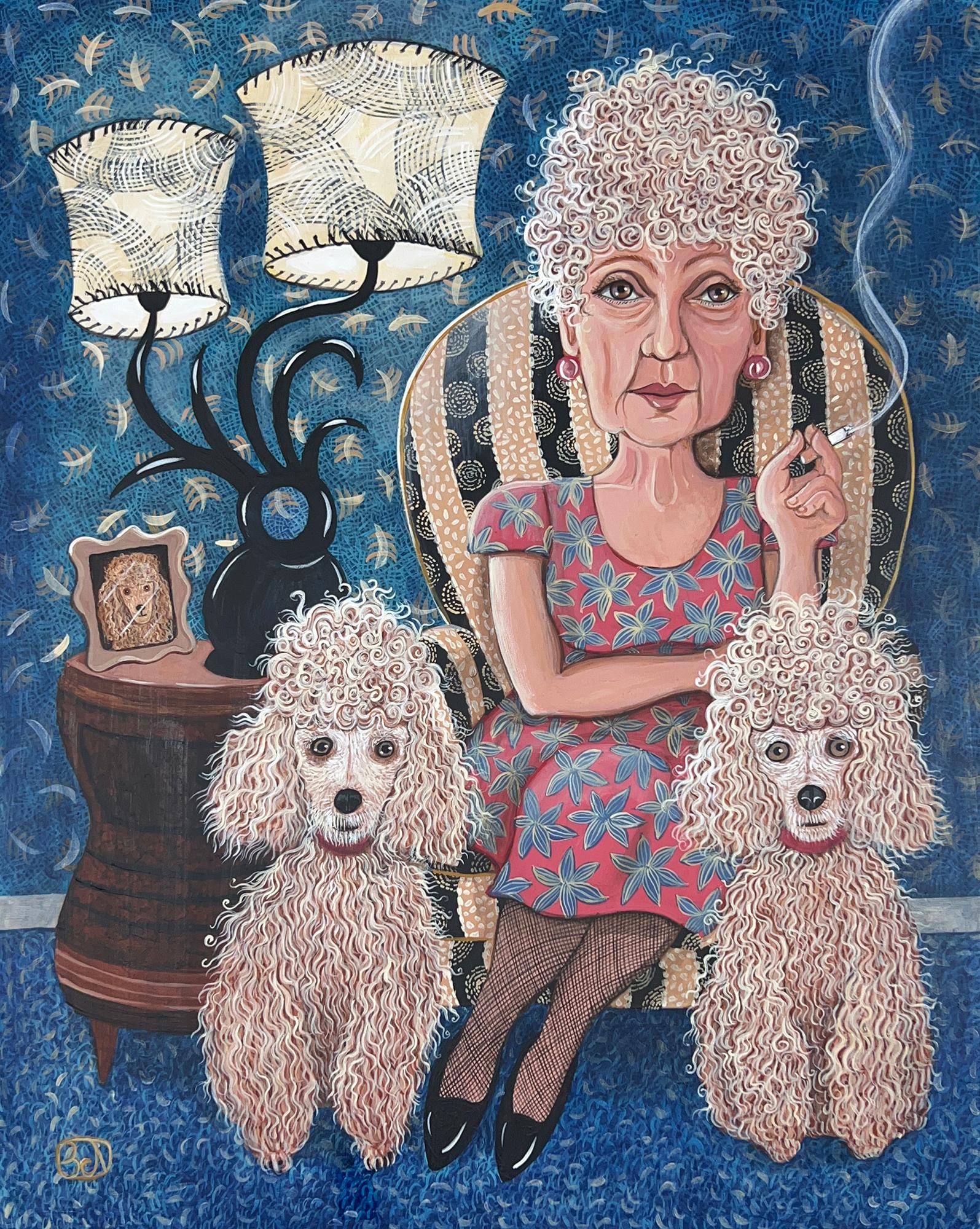 Johansen Newman Animal Painting - Mimi in the Chair, Smoking, Original Painting