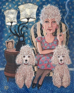 Mimi in the Chair, Smoking, Original Painting