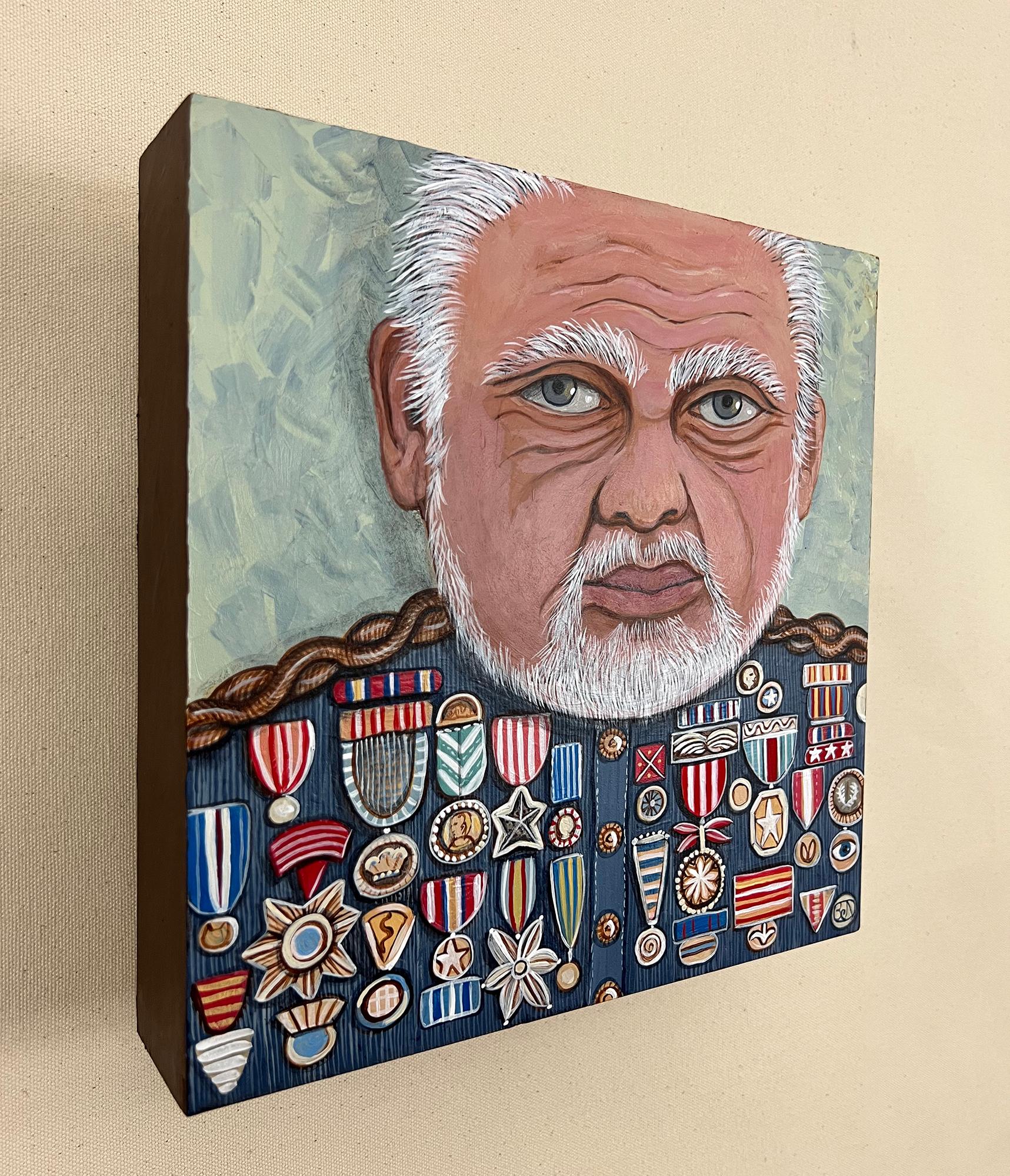 <p>Artist Comments<br>Artist Johansen Newman paints a military man displaying the symbols of his many accomplishments and acts of courage. Aglow with ribbons and medals, his chest becomes a canvas for pattern and decoration. Johansen renders the