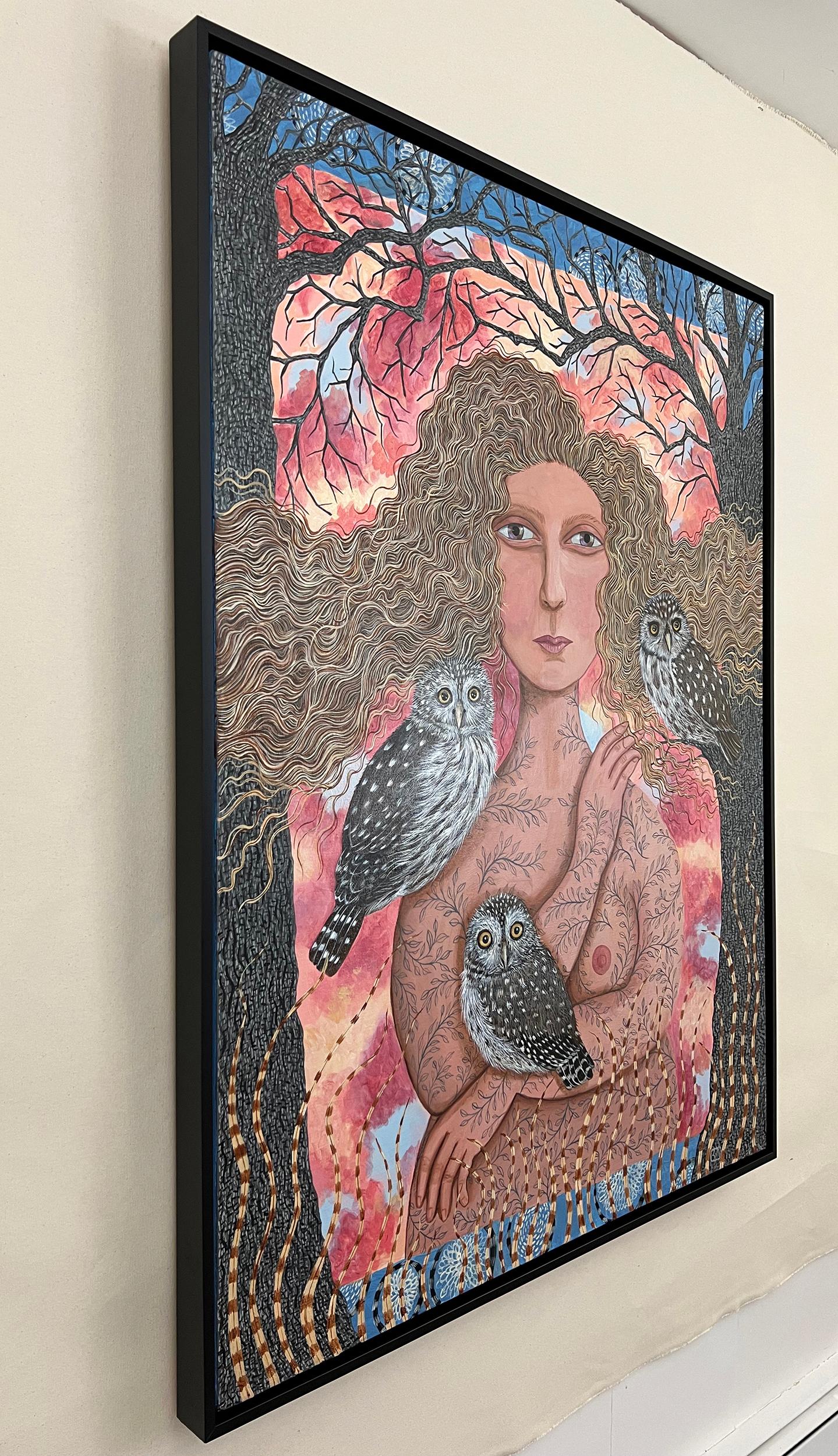 <p>Artist Comments<br>Artist Johansen Newman illustrates a nude portrait of a woman in the deep woods. She uses her unique combination of colors, patterns, and details, presenting a tattooed woman with flowing hair basking in the brilliant sunset