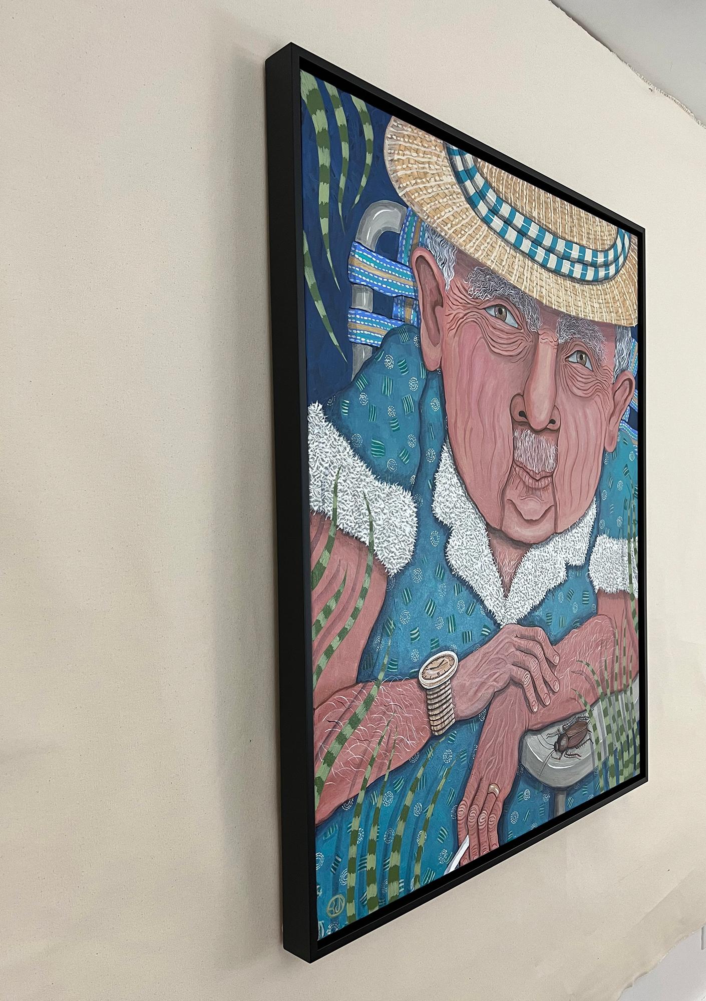 <p>Artist Comments<br>Artist Johansen Newman shares a portrait of an older man wearing a teal shirt and a straw hat. 