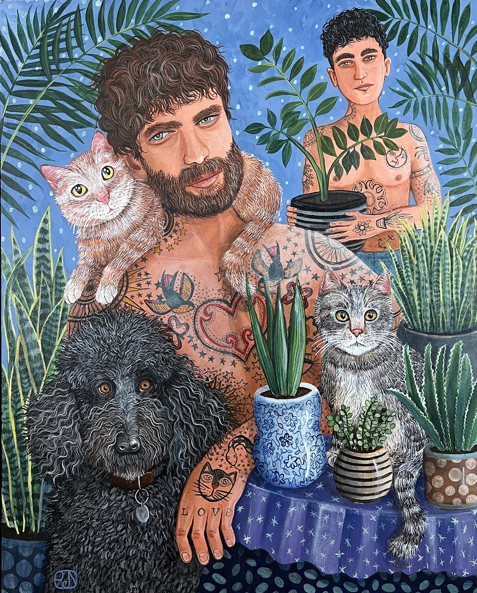 Johansen Newman Animal Painting - Plants and Pets, Original Painting