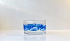 Johansfors Glasbruk Art Glass Bowl with Blue Waves