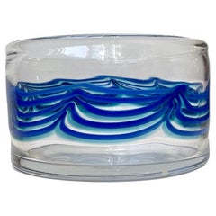 Johansfors Glasbruk Art Glass Bowl with Blue Waves