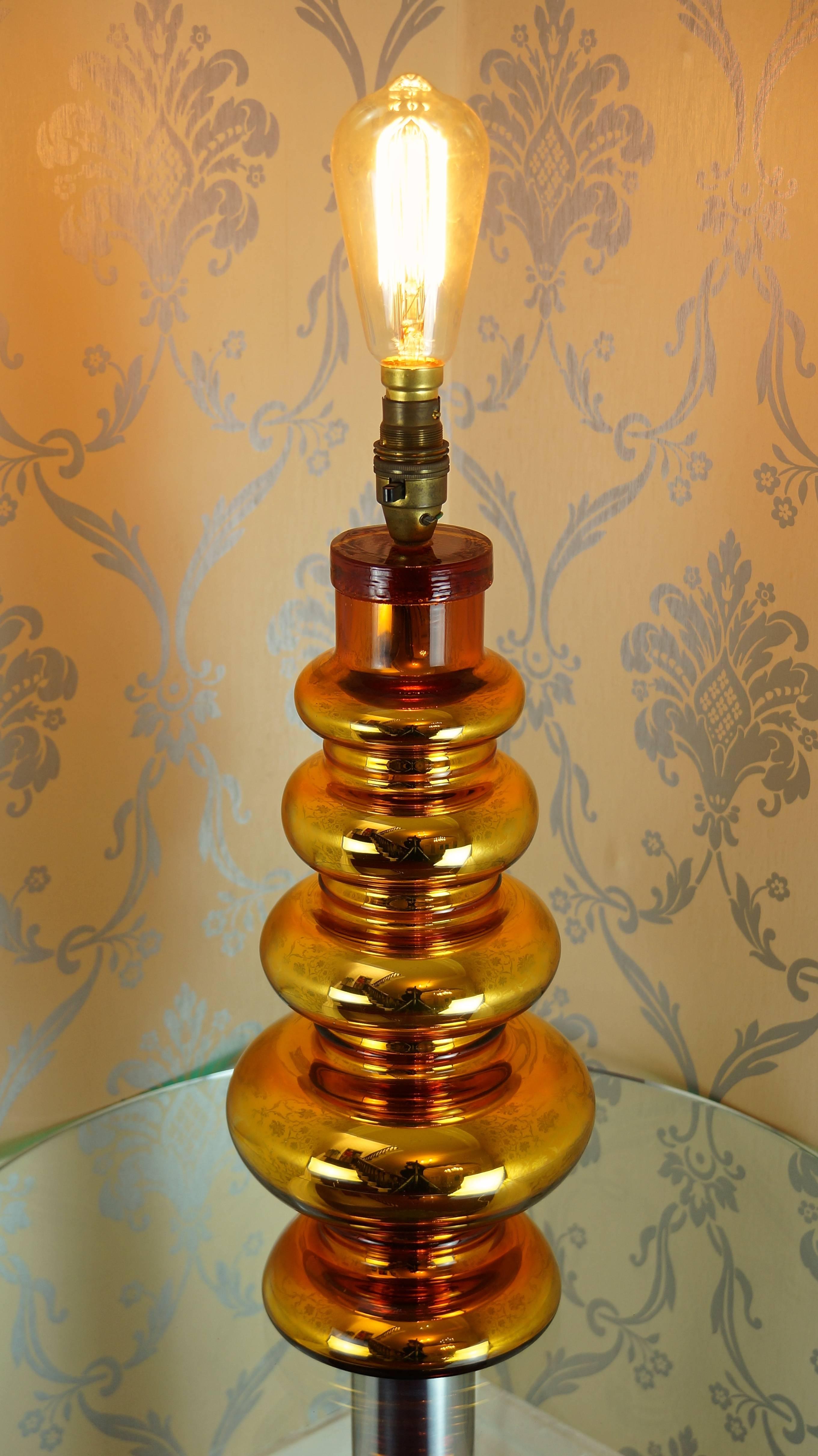 Mid-Century Modern Johansfors Glasbruk Mercury Glass Gold Table Lamp, Vintage, Swedish, 1960s For Sale