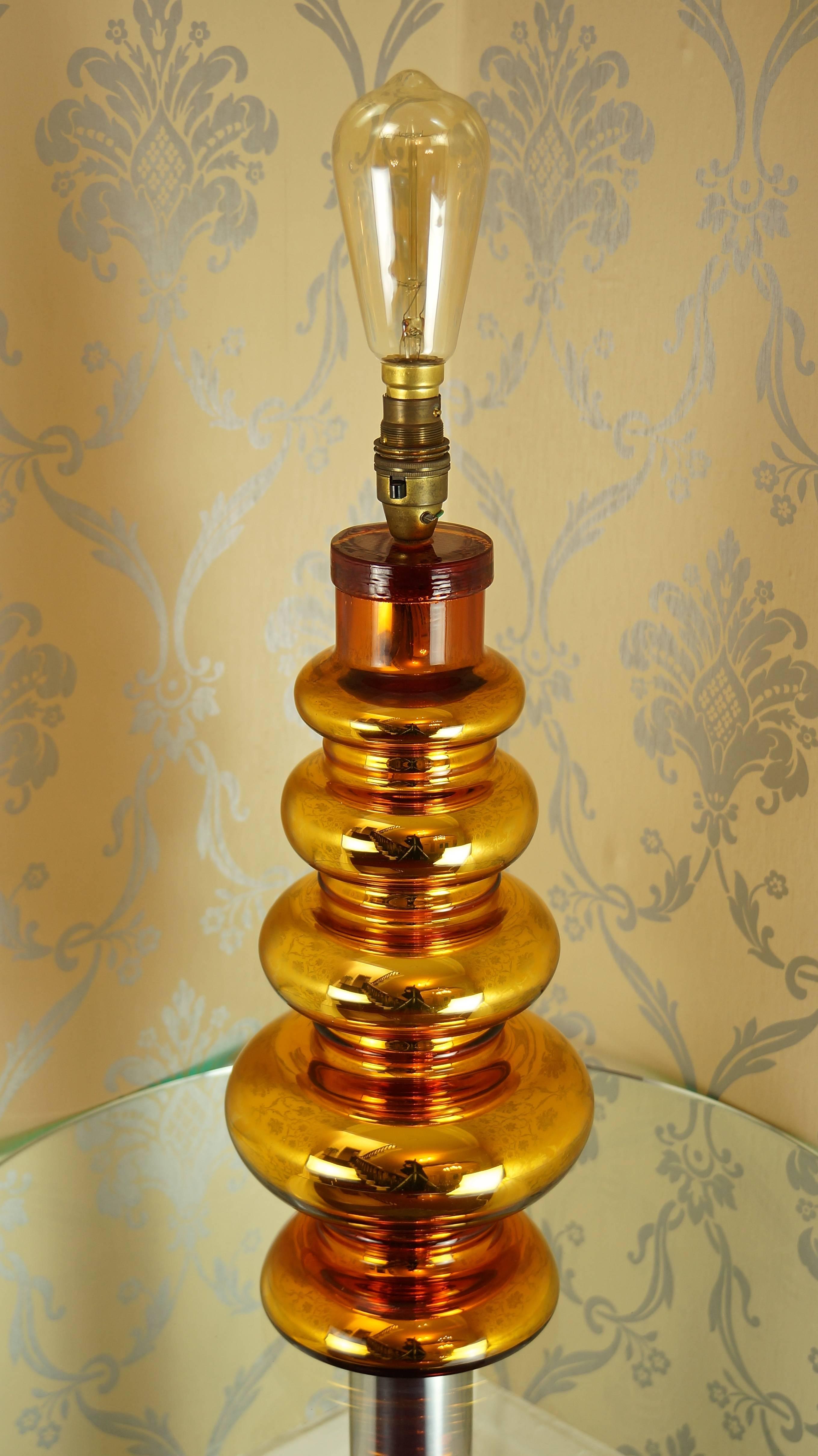 Johansfors Glasbruk Mercury Glass Gold Table Lamp, Vintage, Swedish, 1960s In Good Condition For Sale In Huddersfield, GB