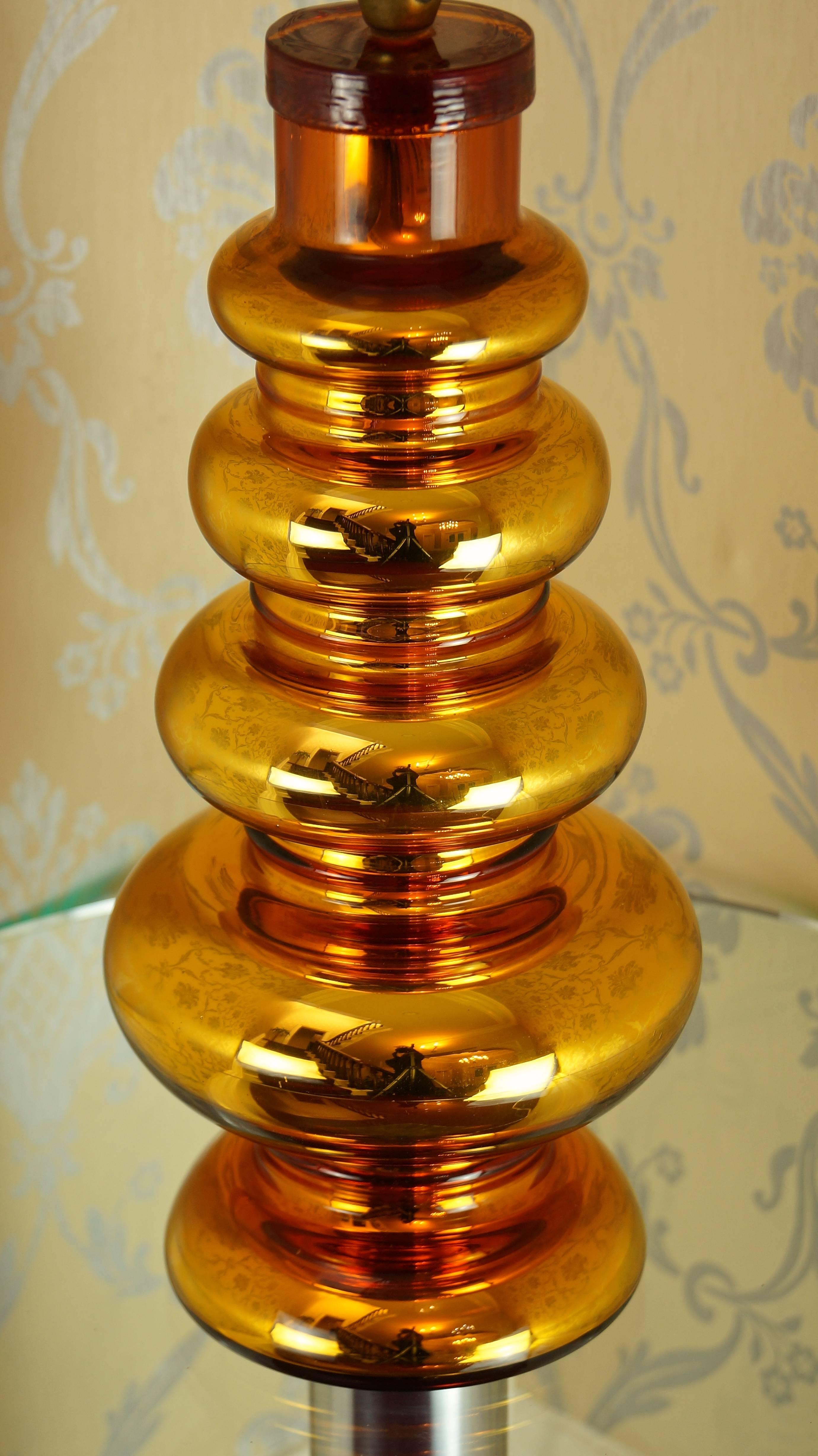 Mid-20th Century Johansfors Glasbruk Mercury Glass Gold Table Lamp, Vintage, Swedish, 1960s For Sale
