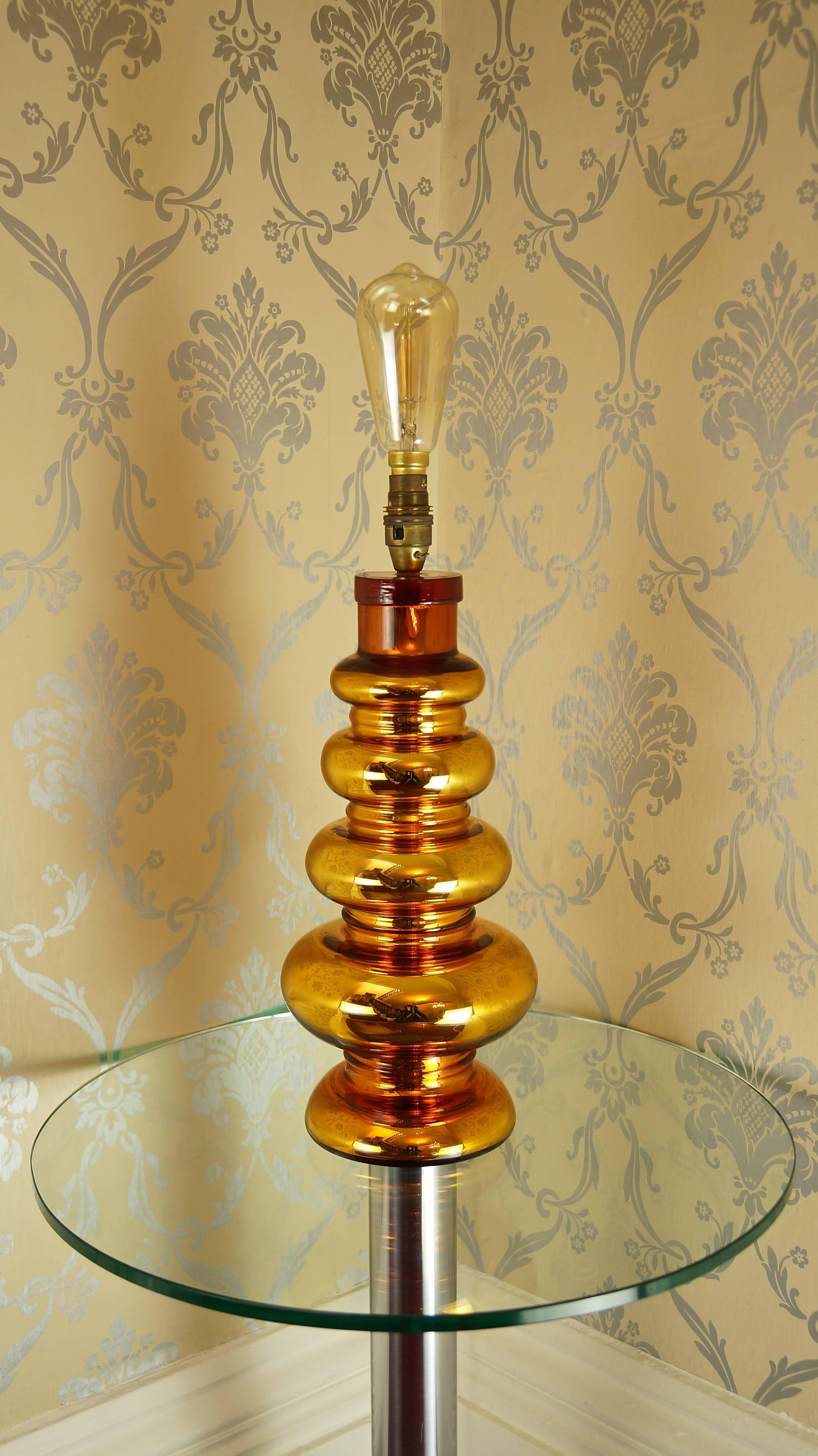 Johansfors Glasbruk Mercury Glass Gold Table Lamp, Vintage, Swedish, 1960s For Sale 3