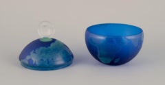 Johansfors Glasbruk, Sweden. Lidded jar in art glass. Globe design.