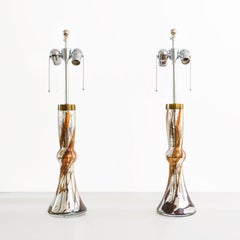 Johansfors Pair of Mid-Century Modern Mercury Glass Lamps with Amber Details