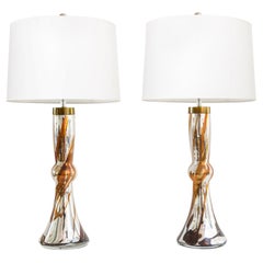 Vintage Johansfors Pair of Mid-Century Modern Mercury Glass Lamps with Amber Details