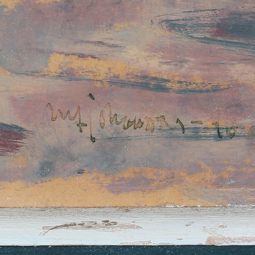 An oil painting by Johansson. A coastal landscape by boat. Signed, but date is illegible.
 