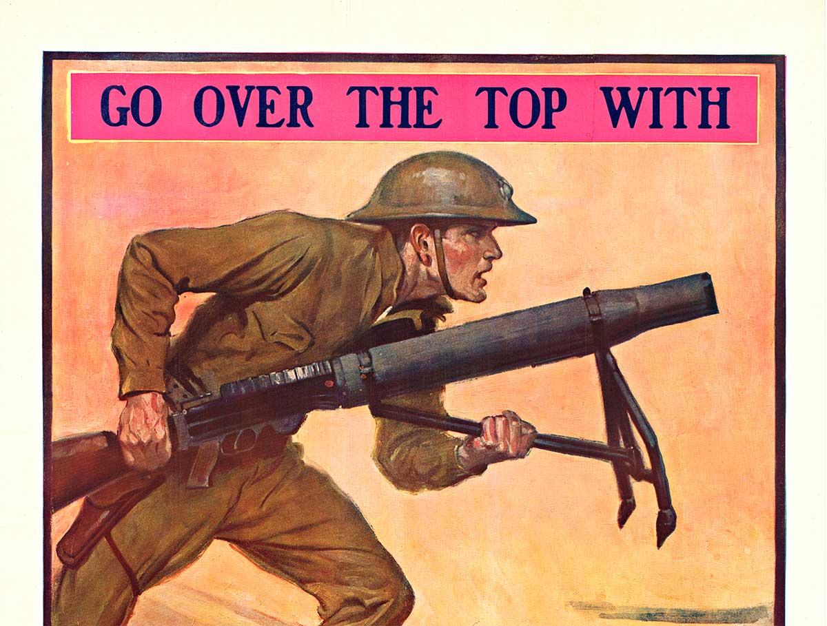 Original Go Over The Top With U..S. MARINES vintage WW1 antique poster - Print by John A Coughlin