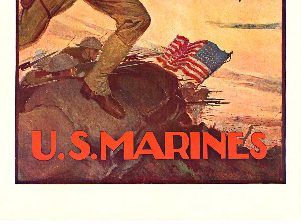 Original Go Over The Top With U..S. MARINES vintage WW1 antique poster - American Realist Print by John A Coughlin