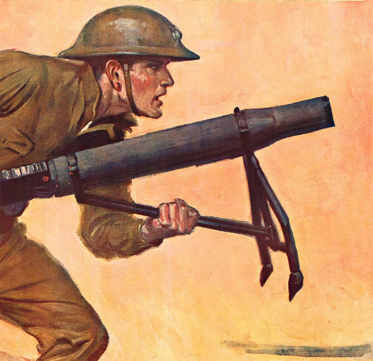 Original Go Over The Top With U..S. MARINES vintage WW1 antique poster - Orange Landscape Print by John A Coughlin