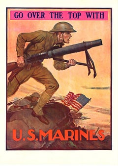 Poster d'epoca originale Go Over The Top With U..S. MARINES della prima guerra mondiale