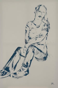 'Persephone' Figurative Study Line Sketch by British Artist, Oil Paint on Canvas