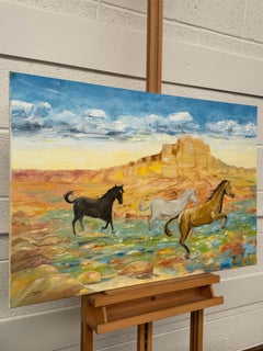 Wild Horses Running in Arizona Desert Landscape - Fantasy Art by British Artist