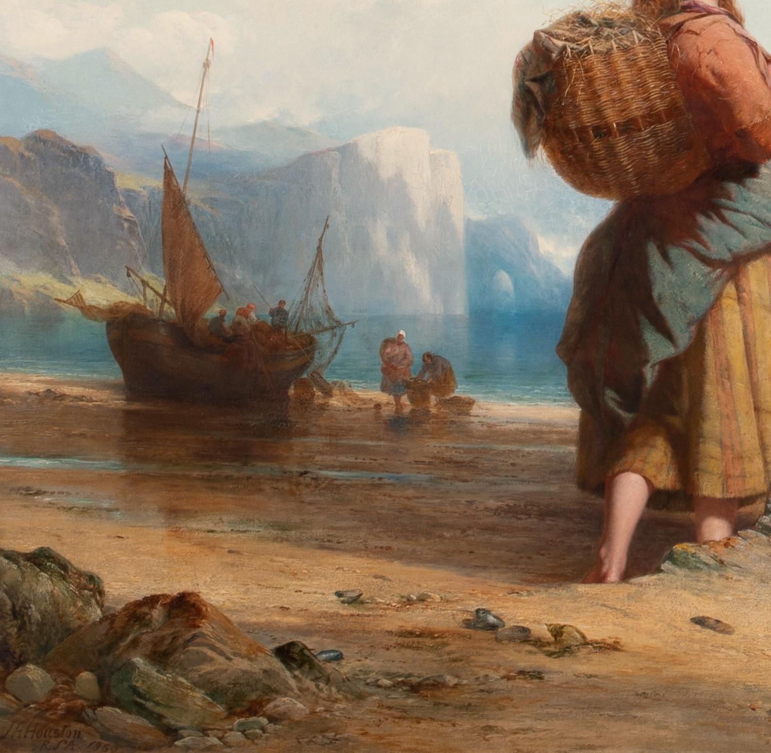 Fisherfolk & Children On A Scottish Beach, 19. Jahrhundert  im Angebot 1