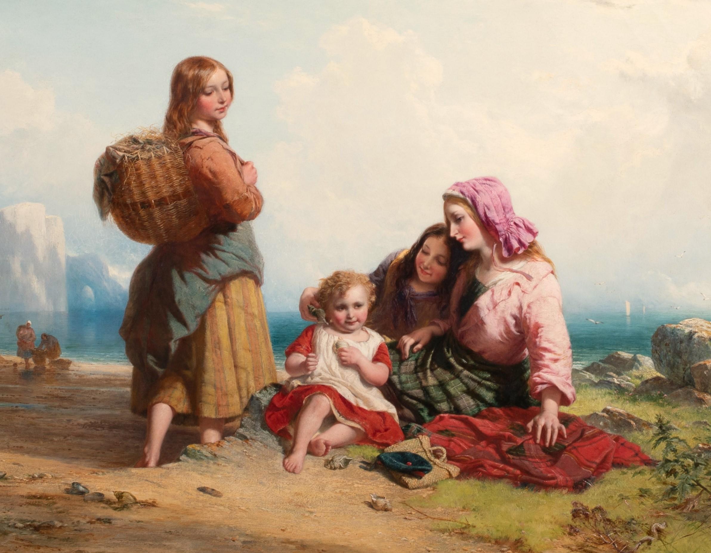 Fisherfolk & Children On A Scottish Beach, 19th Century  For Sale 2