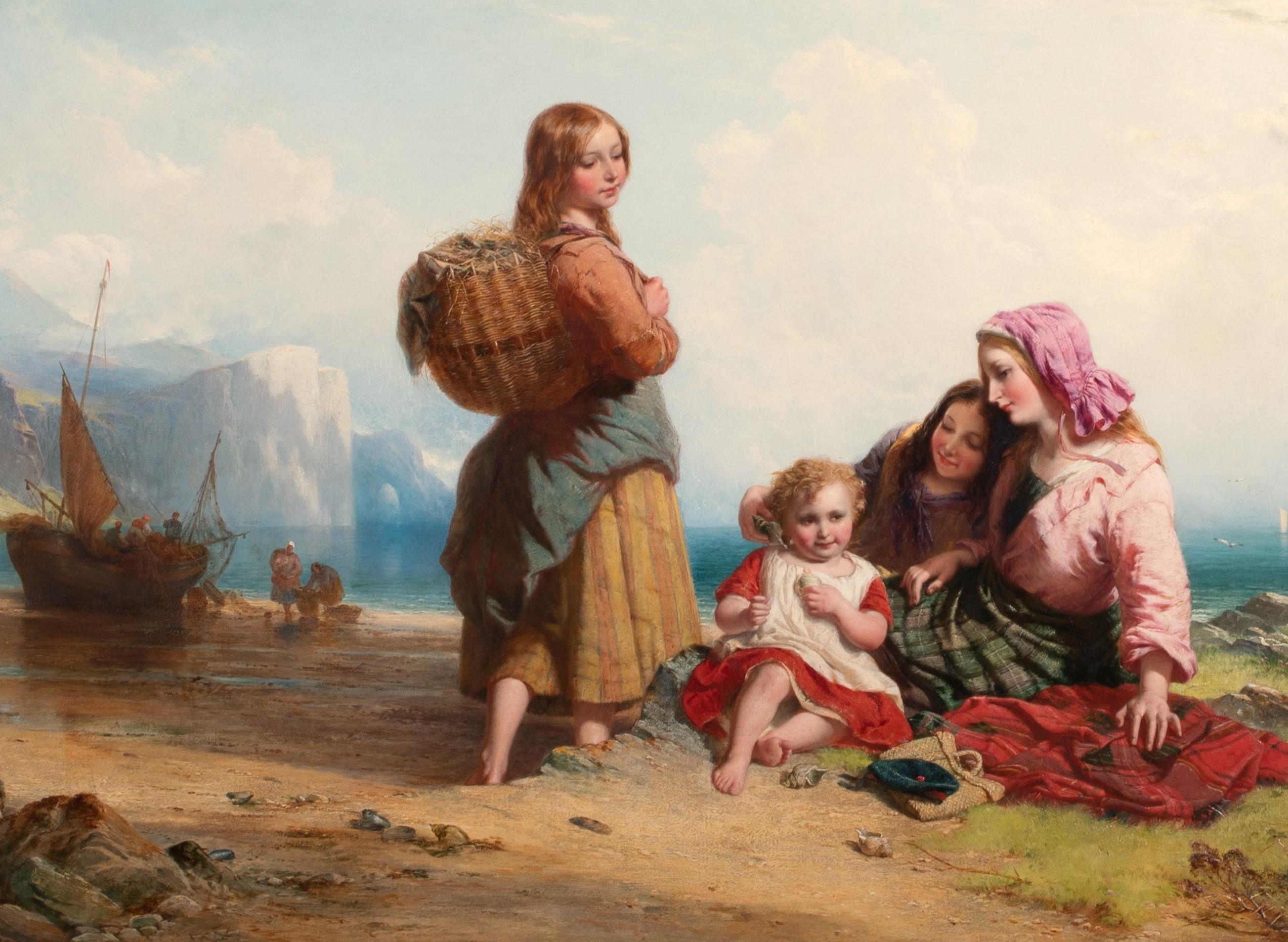 Fisherfolk & Children On A Scottish Beach, 19th Century  For Sale 4