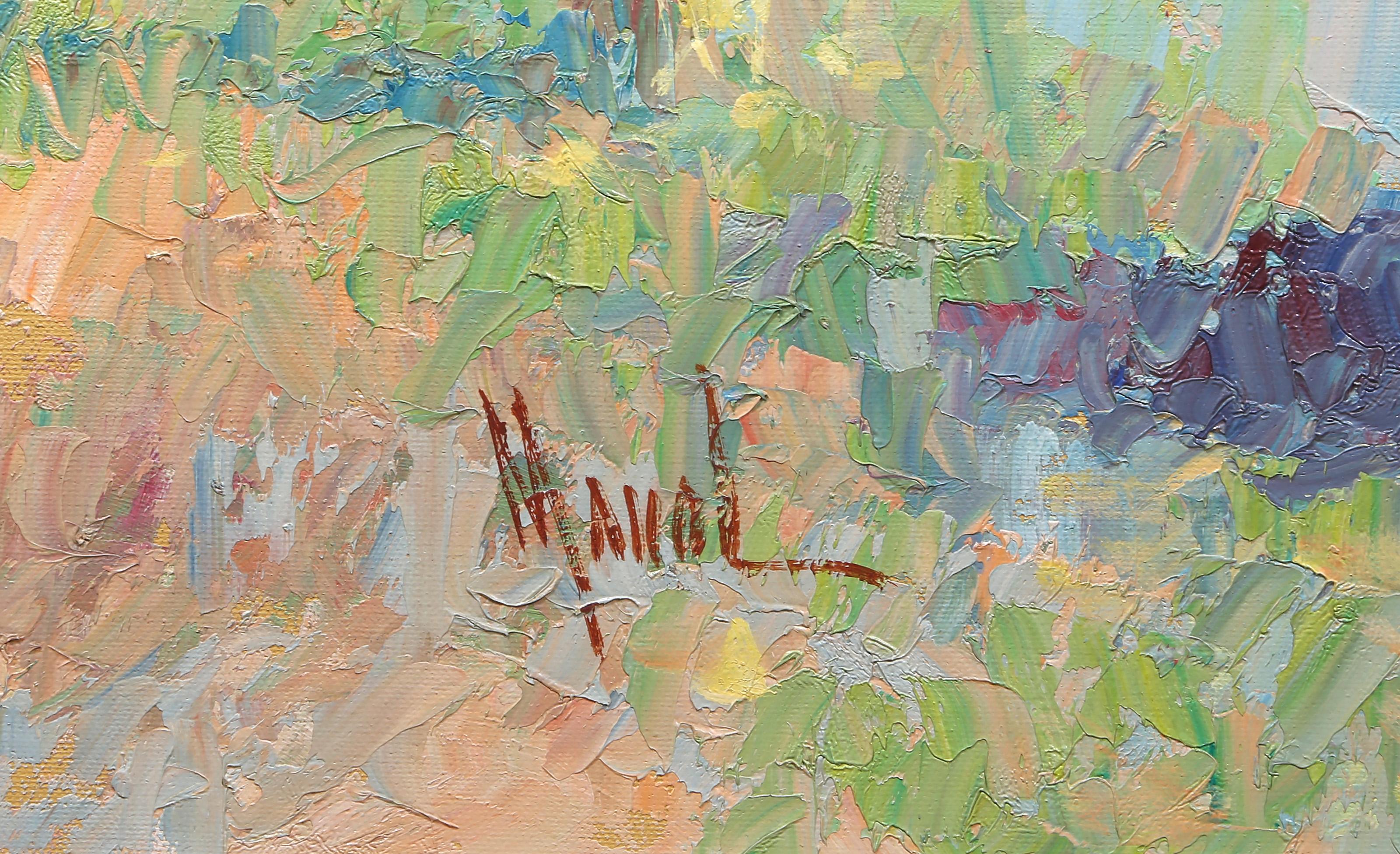 Tree Lined Path, Impressionist Oil Painting on Canvas by John Adamos Manol For Sale 2