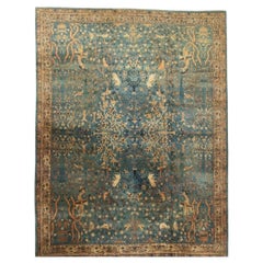 Agra-Teppich in Smaragdgrün, 1900er Jahre, Meisterwerk, seltenes Design
