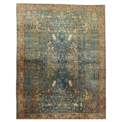 Tapis Agra vert émeraude chef-d'œuvre des années 1900, design rare