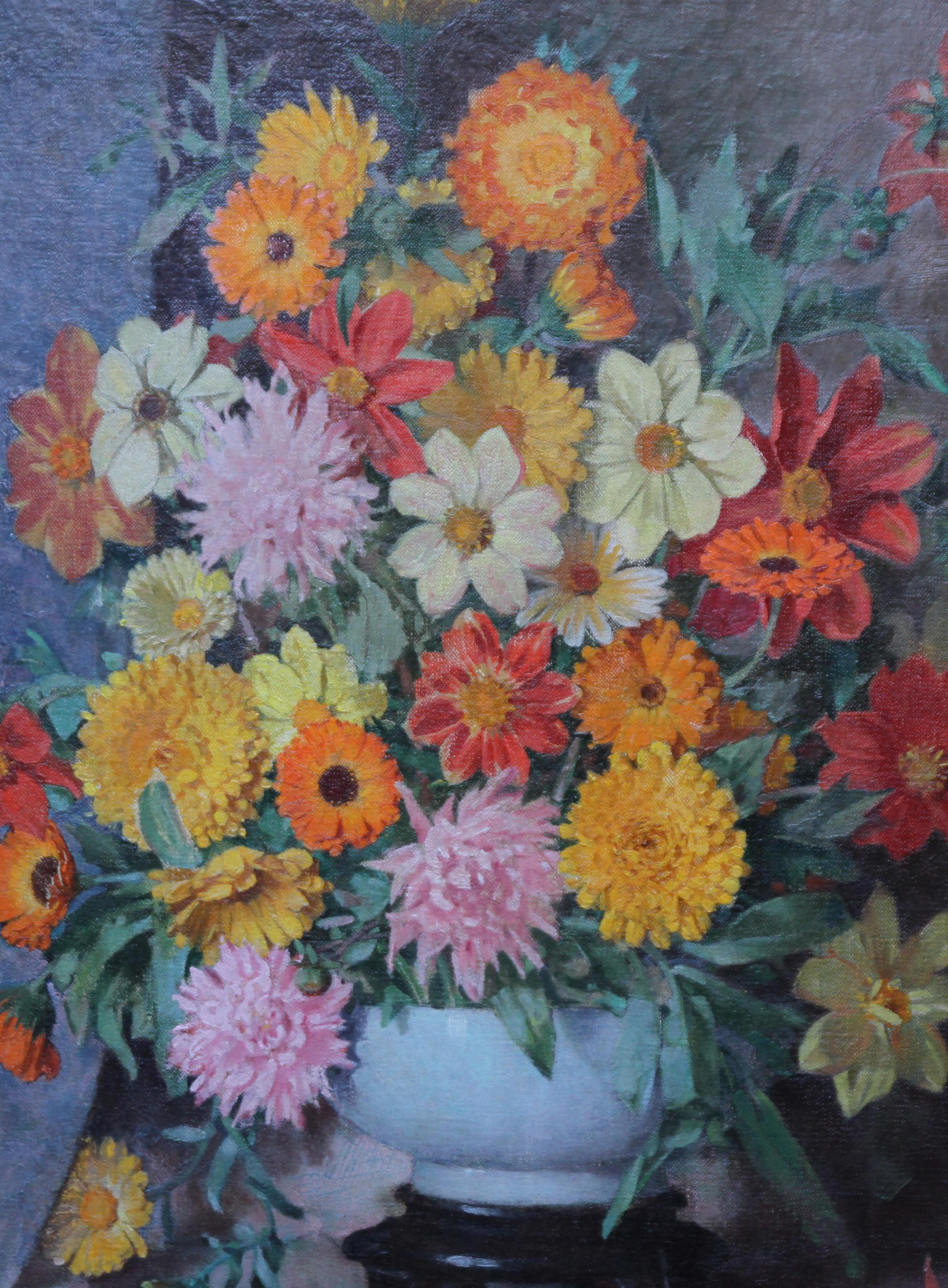 Scottish Floral - Scottish art 1920's oil painting still life floral arangement - Realist Painting by John Aiken