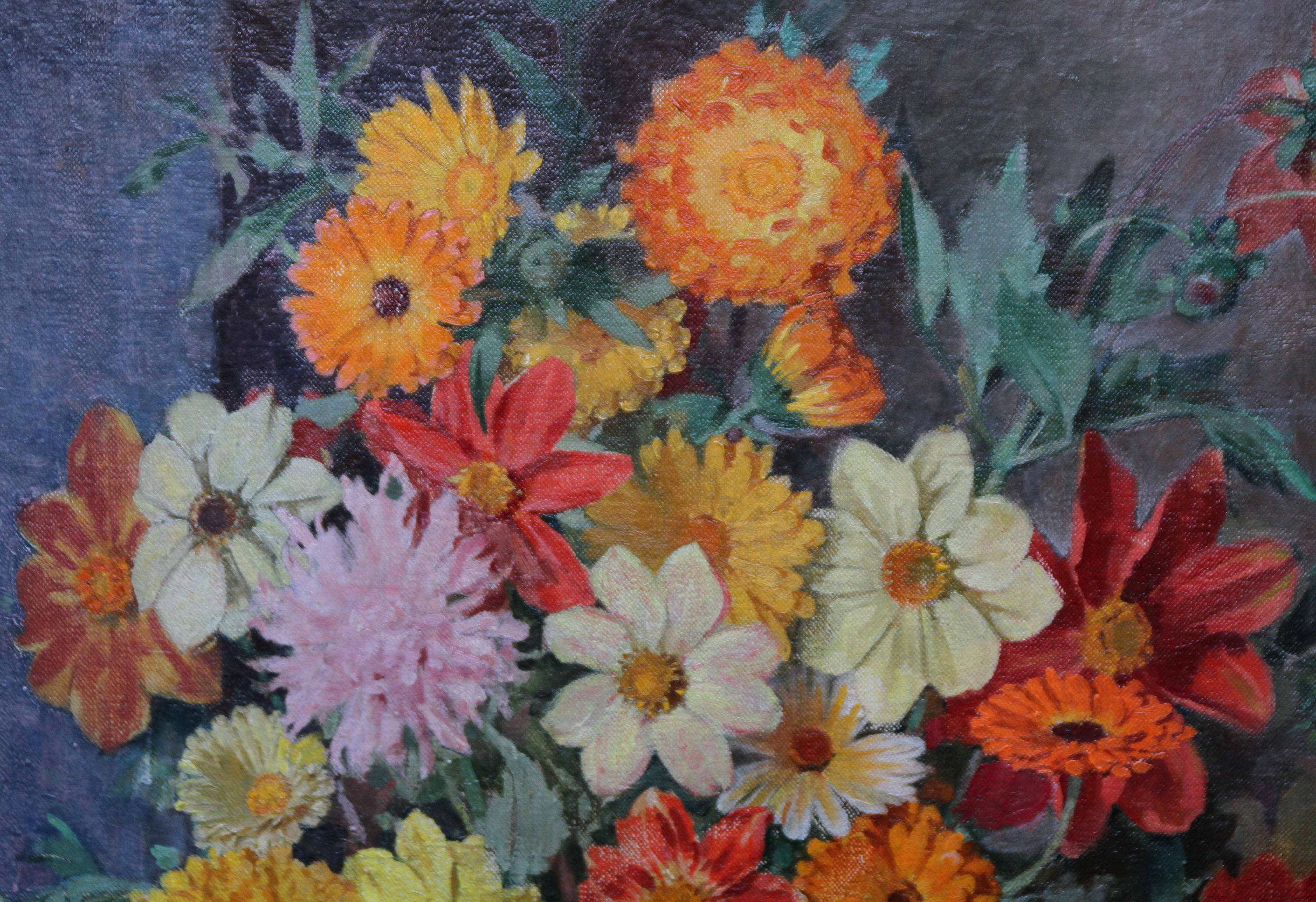 A fine floral oil painting by Scottish listed artist John M. Aiken.  This is a super oil on canvas painting of a floral arrangement entitled 