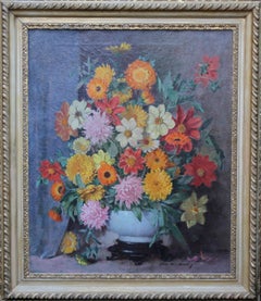 Scottish Floral - Scottish art 1920's oil painting still life floral arangement