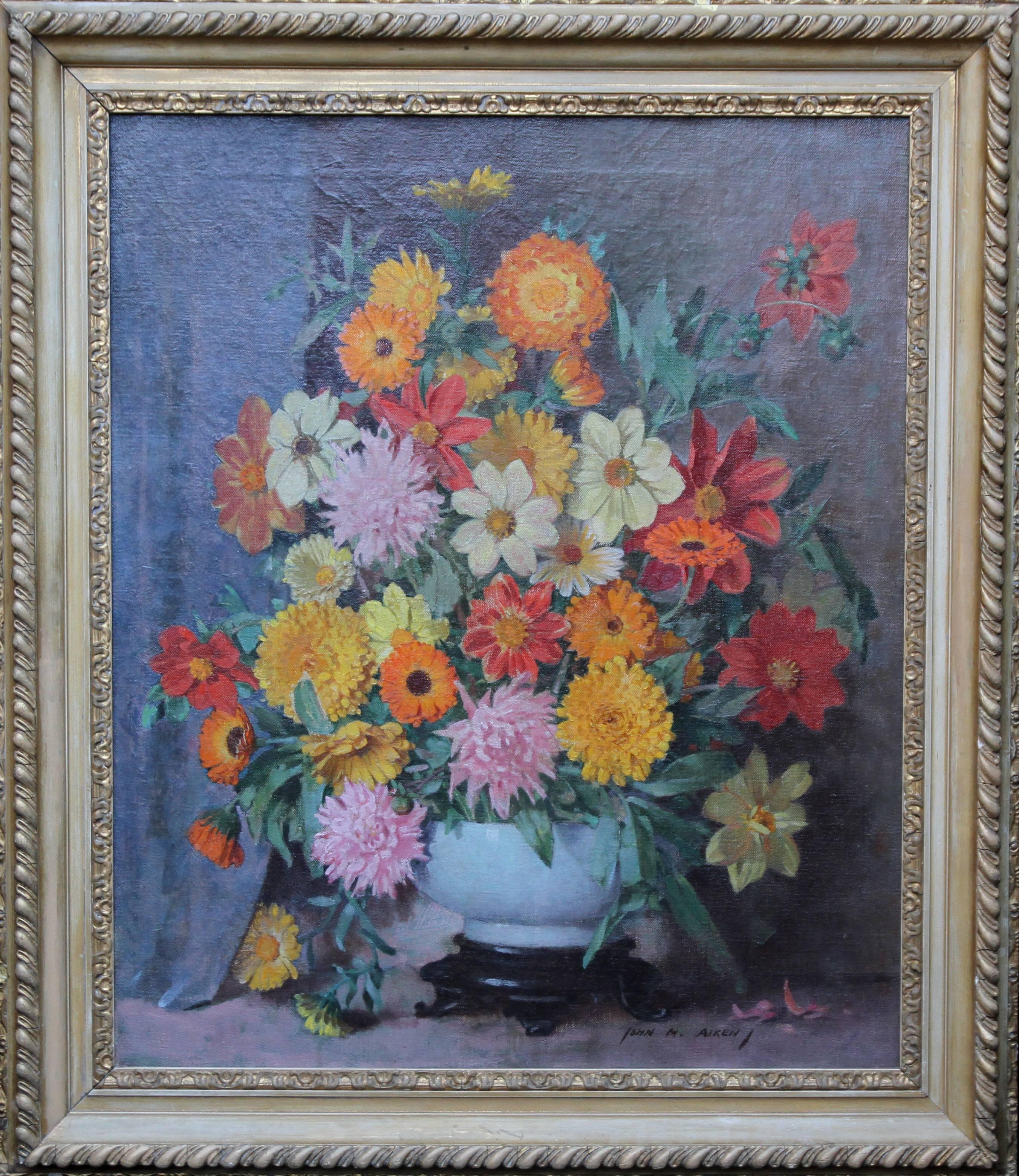 John Aiken Still-Life Painting - Scottish Floral - Scottish art 1920's oil painting still life floral arangement