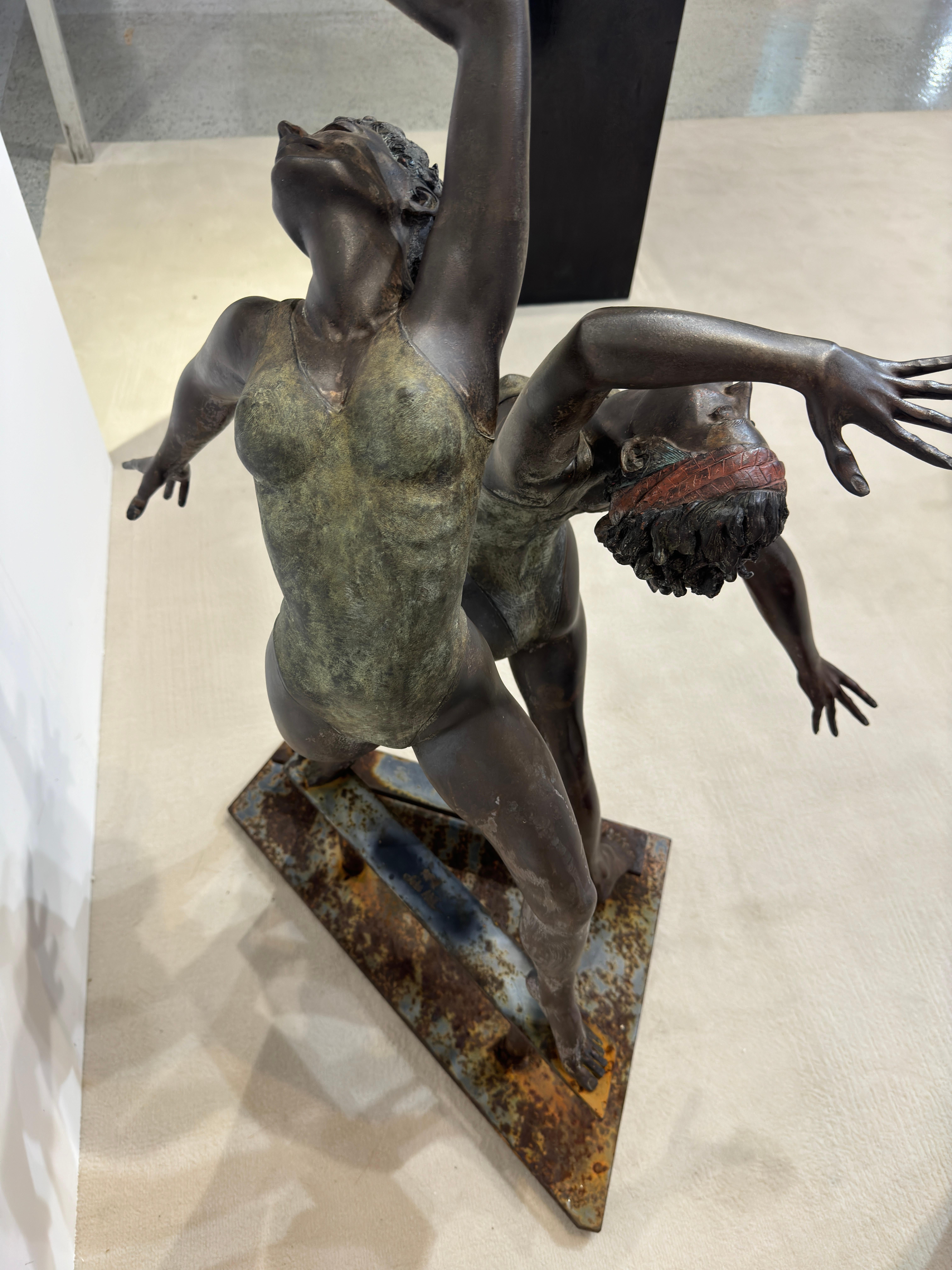Two Dancers - Gold Figurative Sculpture by John Ake
