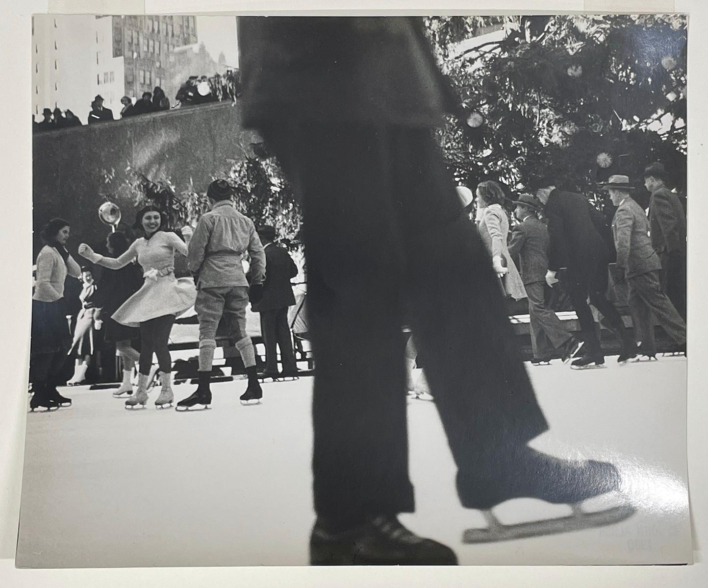 Rockefeller Center (skate) - Vintage Print, New York City, Ice Skaters, Winter - Modern Photograph by John Albok