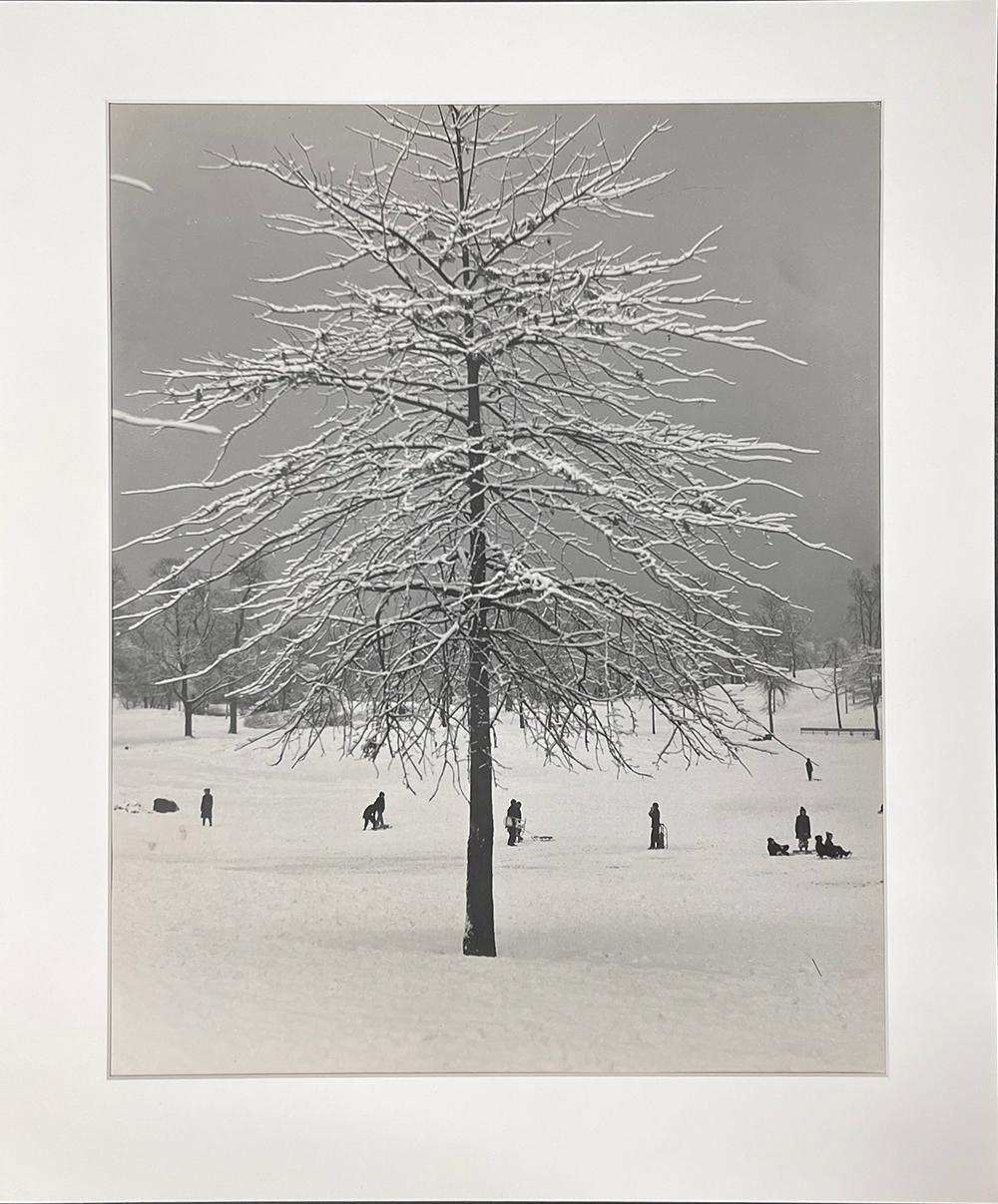 Untitled - Winter in Central Park (children in snow) - Vintage Print, New York - Photograph by John Albok