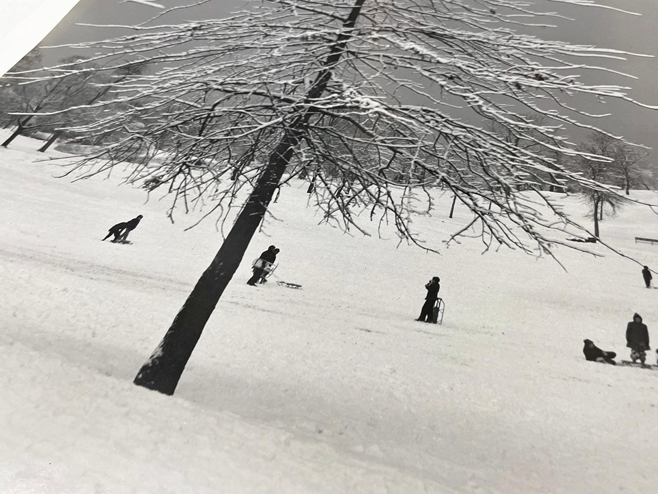Untitled - Winter in Central Park (children in snow) - Vintage Print, New York - Gray Figurative Photograph by John Albok