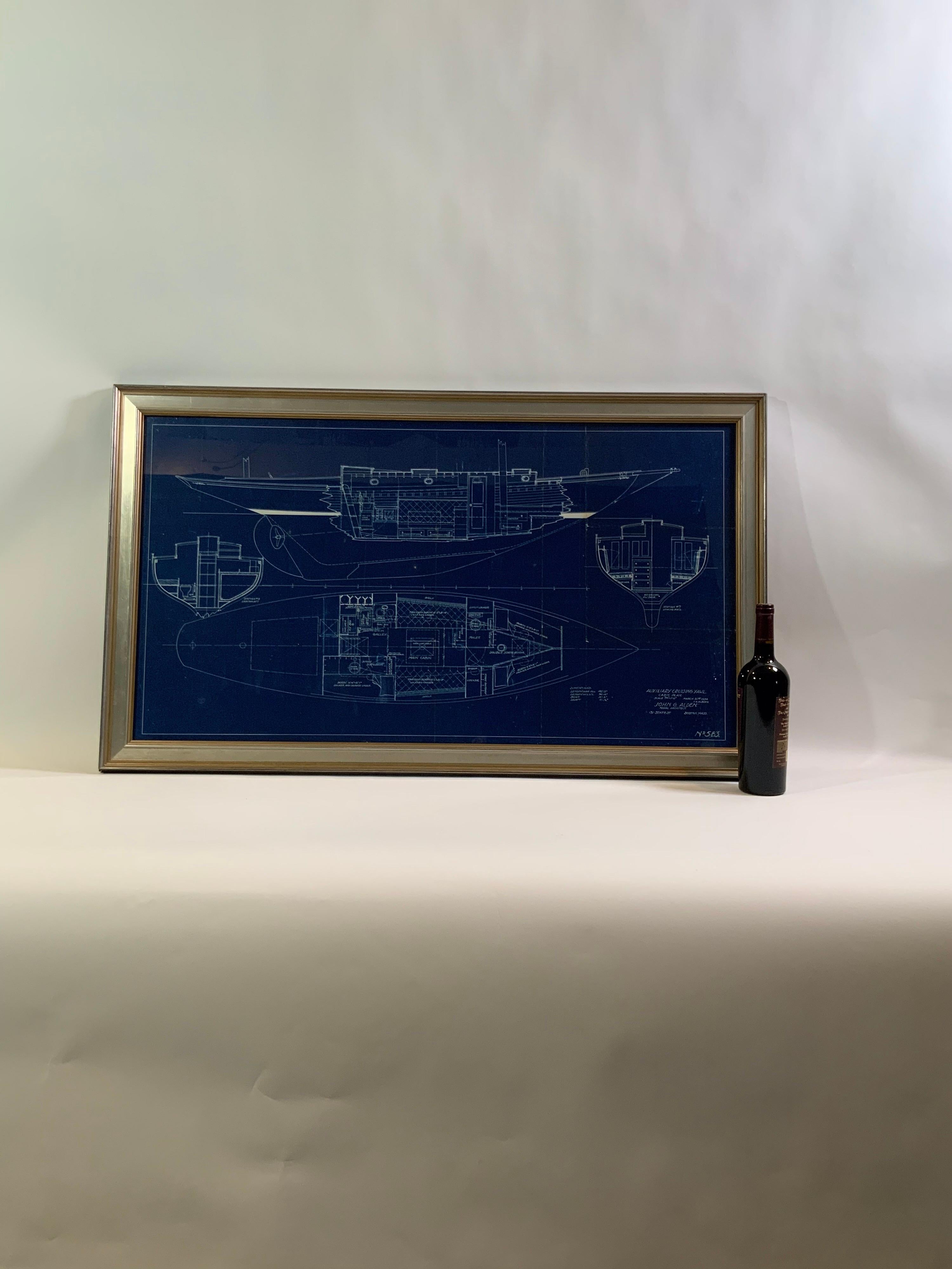 Blueprint Nr. 583 einer kreuzförmigen Kreuzfahrtsegel von John Alden (Mitte des 20. Jahrhunderts) im Angebot