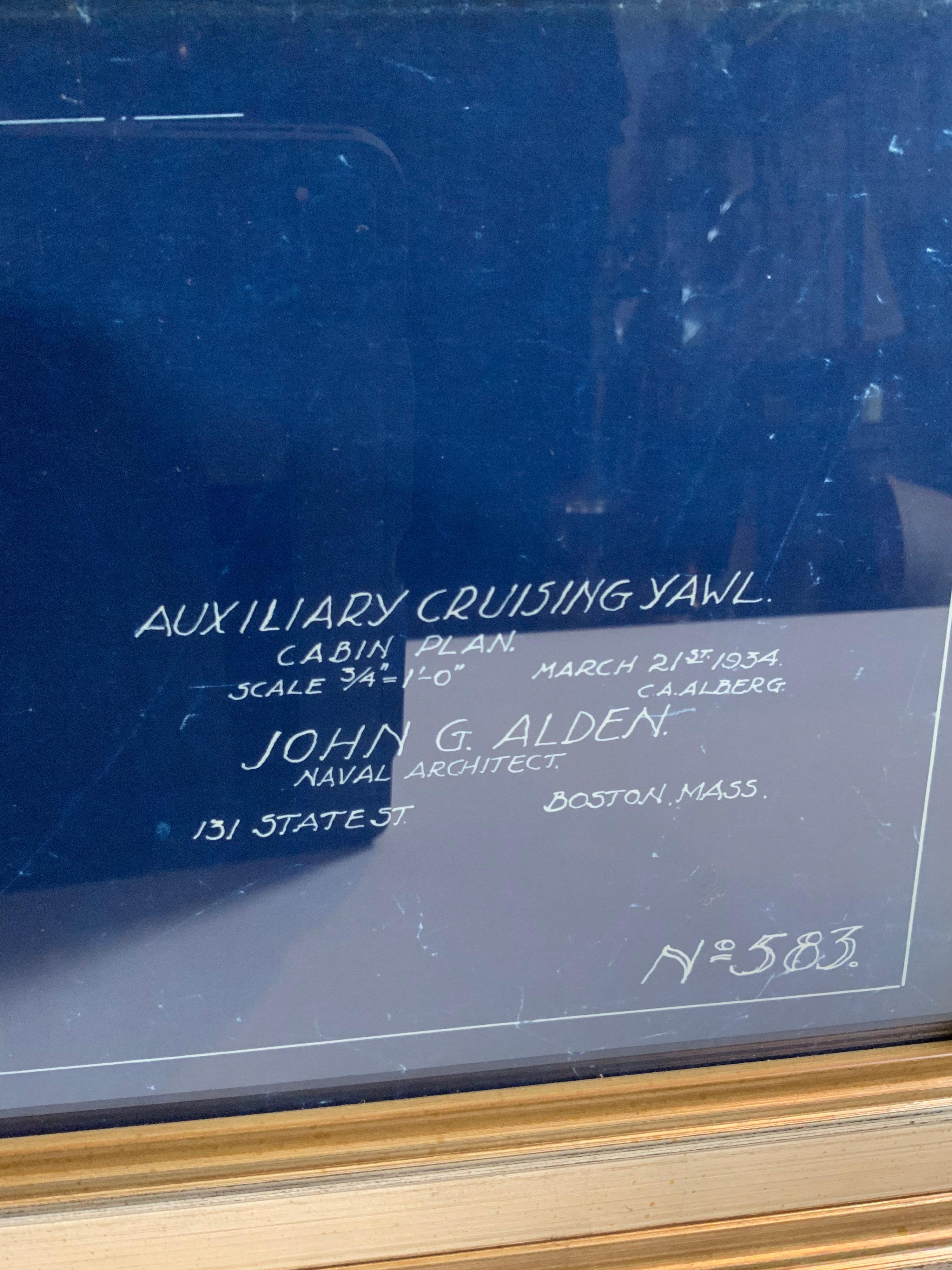Blueprint Nr. 583 einer kreuzförmigen Kreuzfahrtsegel von John Alden (Papier) im Angebot