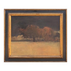 Modern Dark Toned Naturalistic Landscape Painting of a Forest of Trees