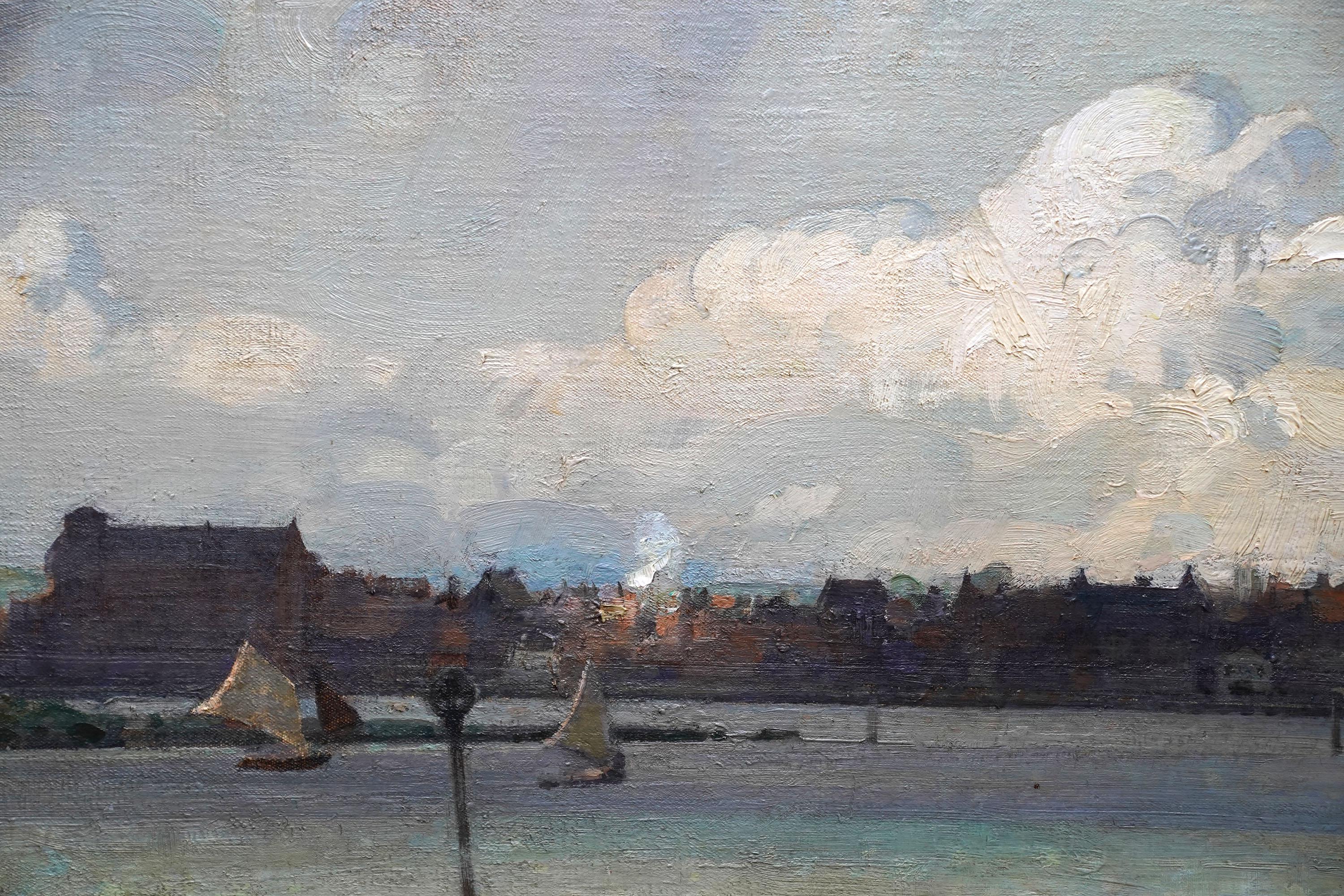 Wells Next the Sea, Norfolk Landscape - British Edwardian art coast oil painting - Gray Landscape Painting by John Alfred Arnesby Brown