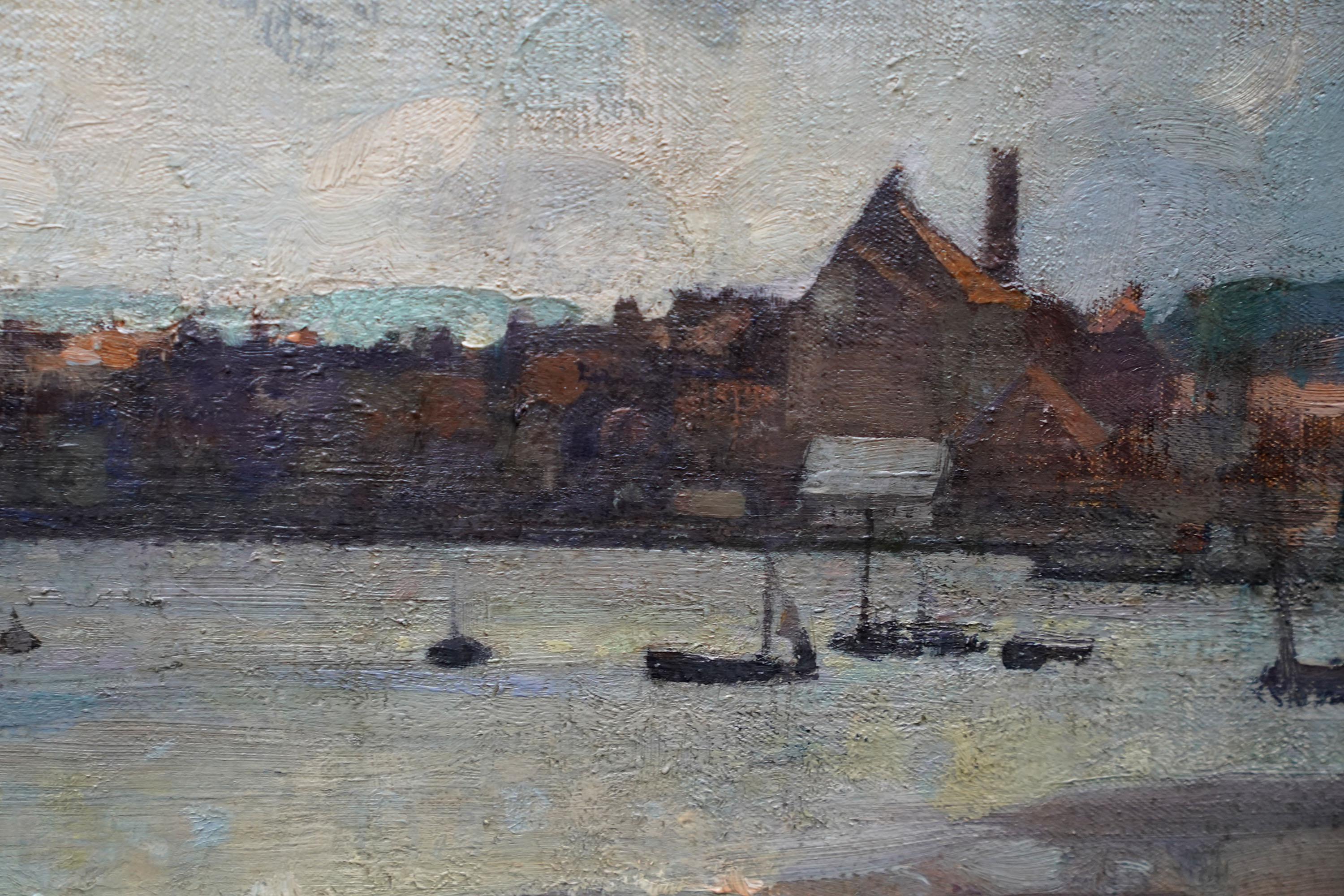 This beautiful British Edwardian Impressionist coastal landscape oil painting is by noted artist John Alfred Arnesby Brown. Painted circa 1910 the location is Wells Next the Sea in Norfolk. (The name is to distinguish it from other places of the