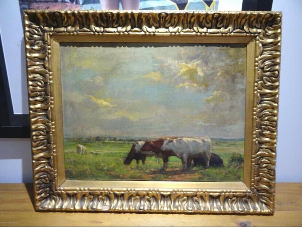 Cattle In A Meadow, 19th Century

attributed to John Alfred Arnesby BROWN (1866-1955) - sales $ 90,000

Large 19th century English prairie landscape with cattle, oil on canvas by John Alfred Arnesby Brown. Example of good quality and condition of