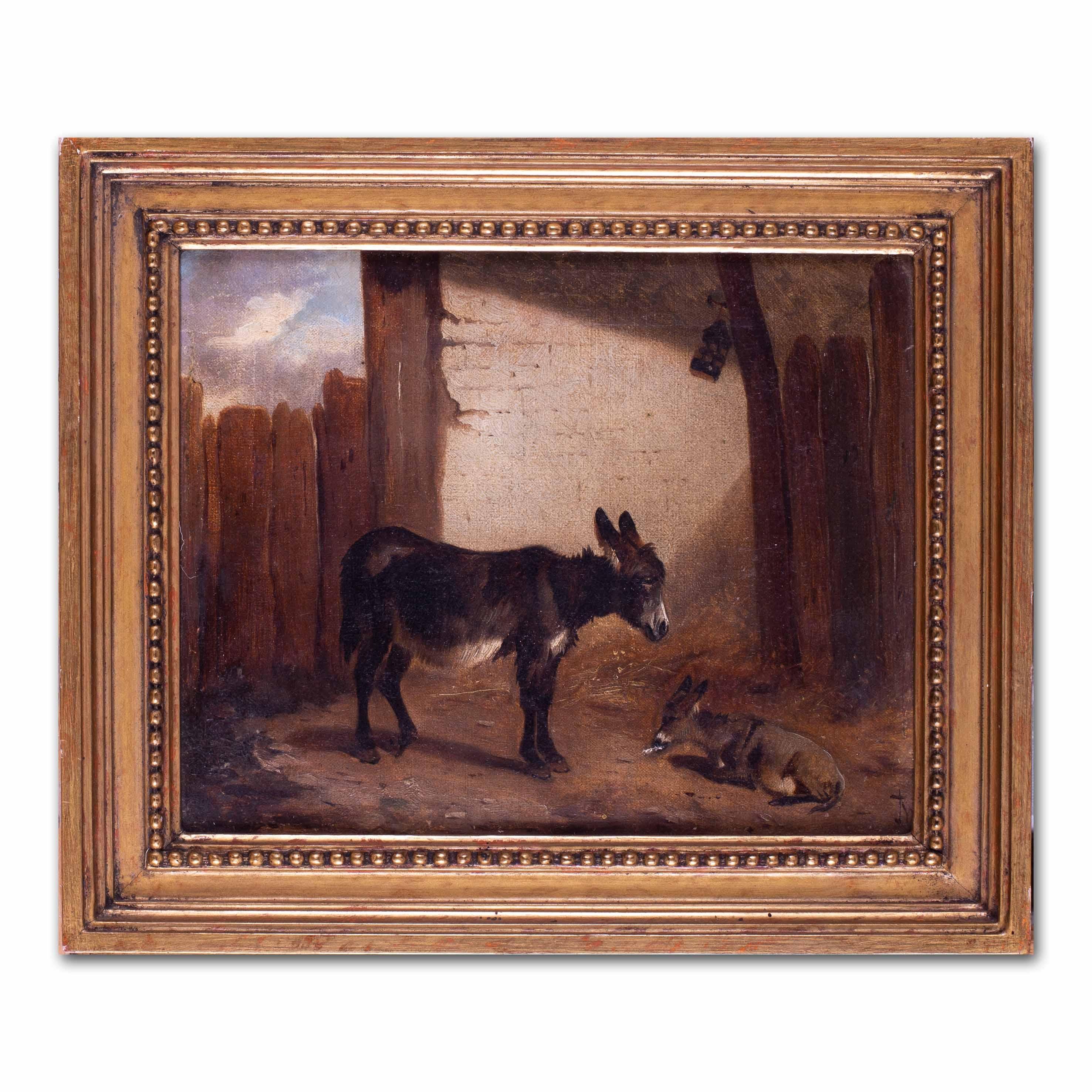 Two oil paintings of donkeys by John Alfred Wheeler - Brown Animal Painting by John Alfred Wheeler 