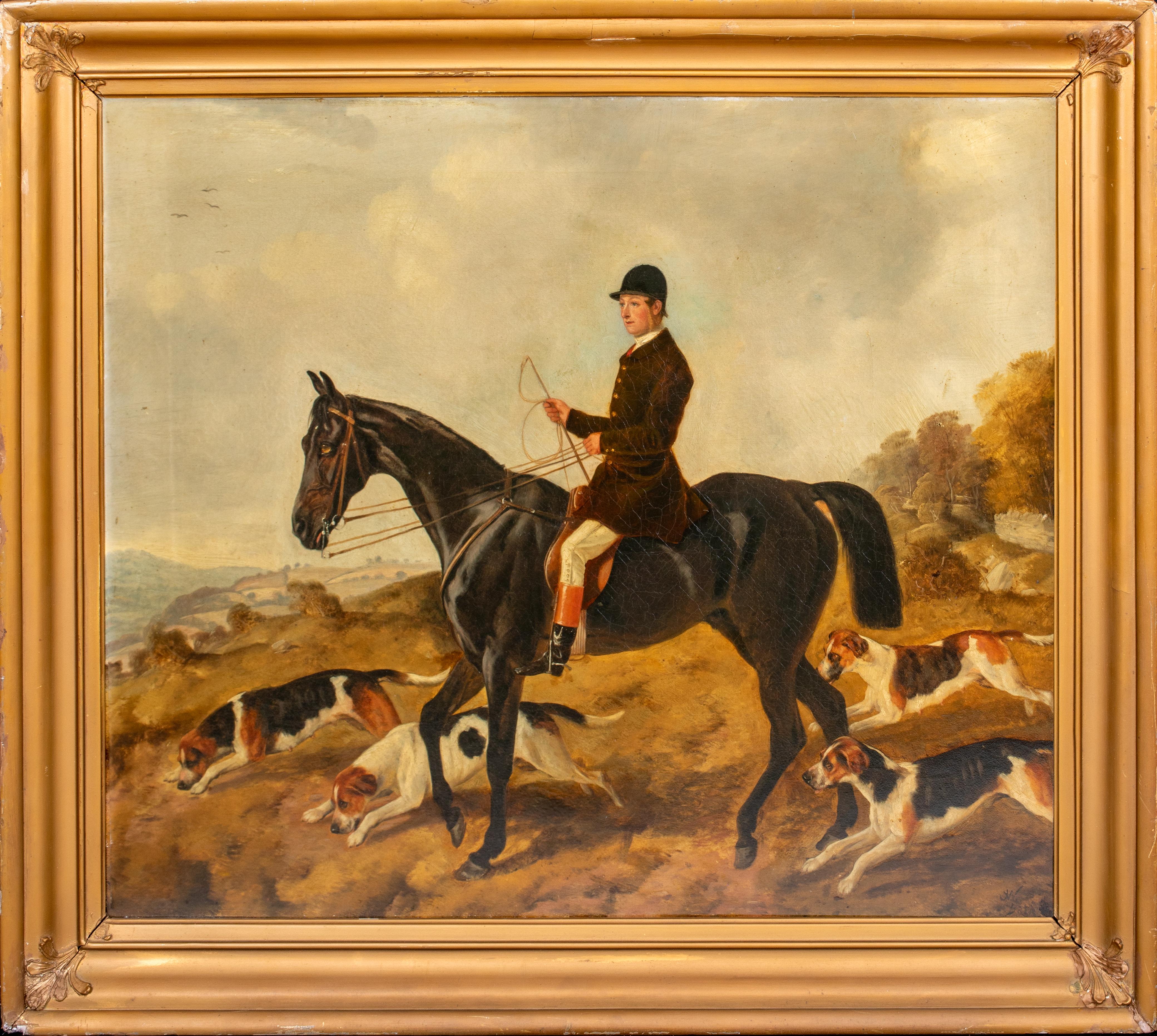 John Alfred Wheeler Portrait Painting - Portrait Of John West On Viscount Howard with the Foxhounds